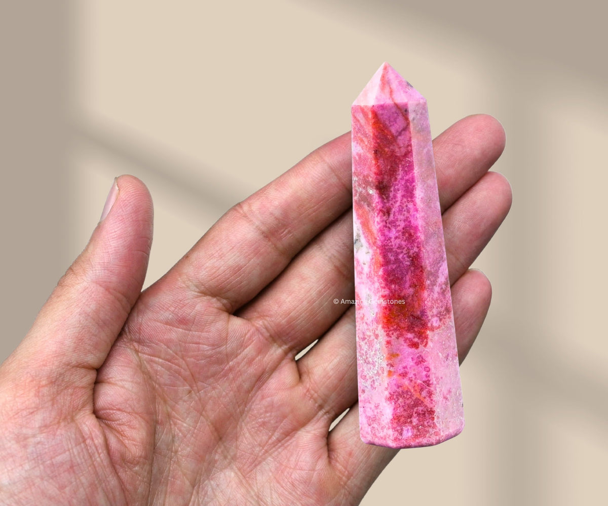 Amazing Gemstone Cobalt Calcite Crystal Towers - Natural Healing Crystal Point Obelisk for Reiki Healing and Crystal Grid (3" to 4" INCH)