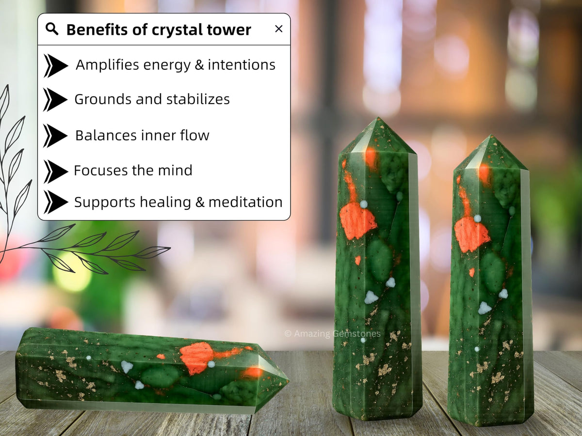 Amazing Gemstone African Bloodstone Crystal Towers ~ Natural Healing Crystal Point Obelisk for Reiki Healing and Crystal Grid (2" to 3" Inch)