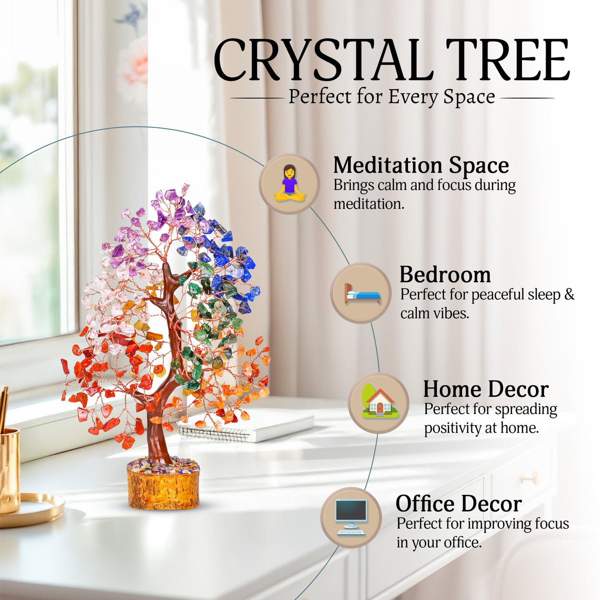 YATSKIA Seven Chakra Crystal Tree, Gemstone Tree of Life, Birthday Gifts for Women, Home Office Decor, Feng Shui Decor, Crystal Gifts