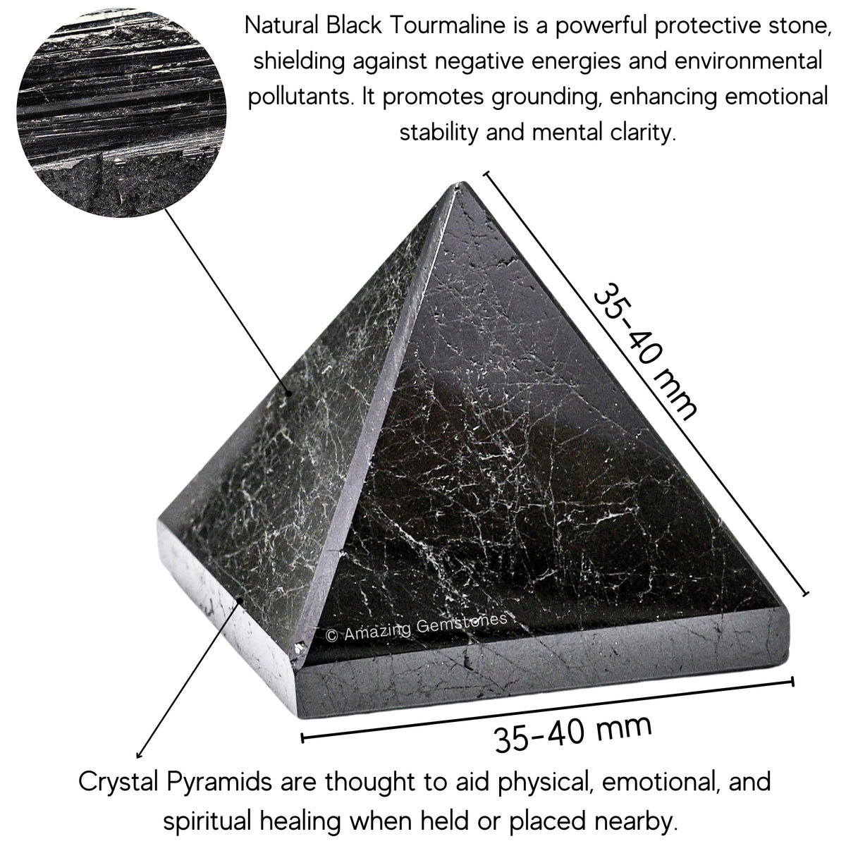 Amazing Gemstone Natural Black Tourmaline Pyramid Crystal Healing Stones - 1.5" Great Pyramid Figurine of Natural Stone Pyramid for Meditation, Reiki, Chakra Balancing and Crystal Pyramids Grid