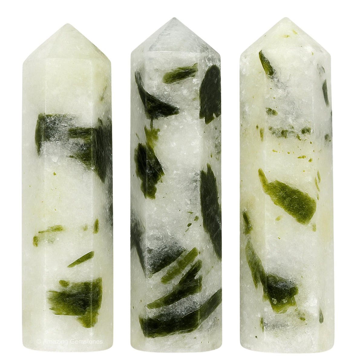Amazing Gemstone Green Tourmaline in Quartz Crystal Points Bulk Healing Crystals - Pack of 3 Single Terminated Healing Wand Point Bulk Crystals for Crafts, Crystal Grid, DIY Work