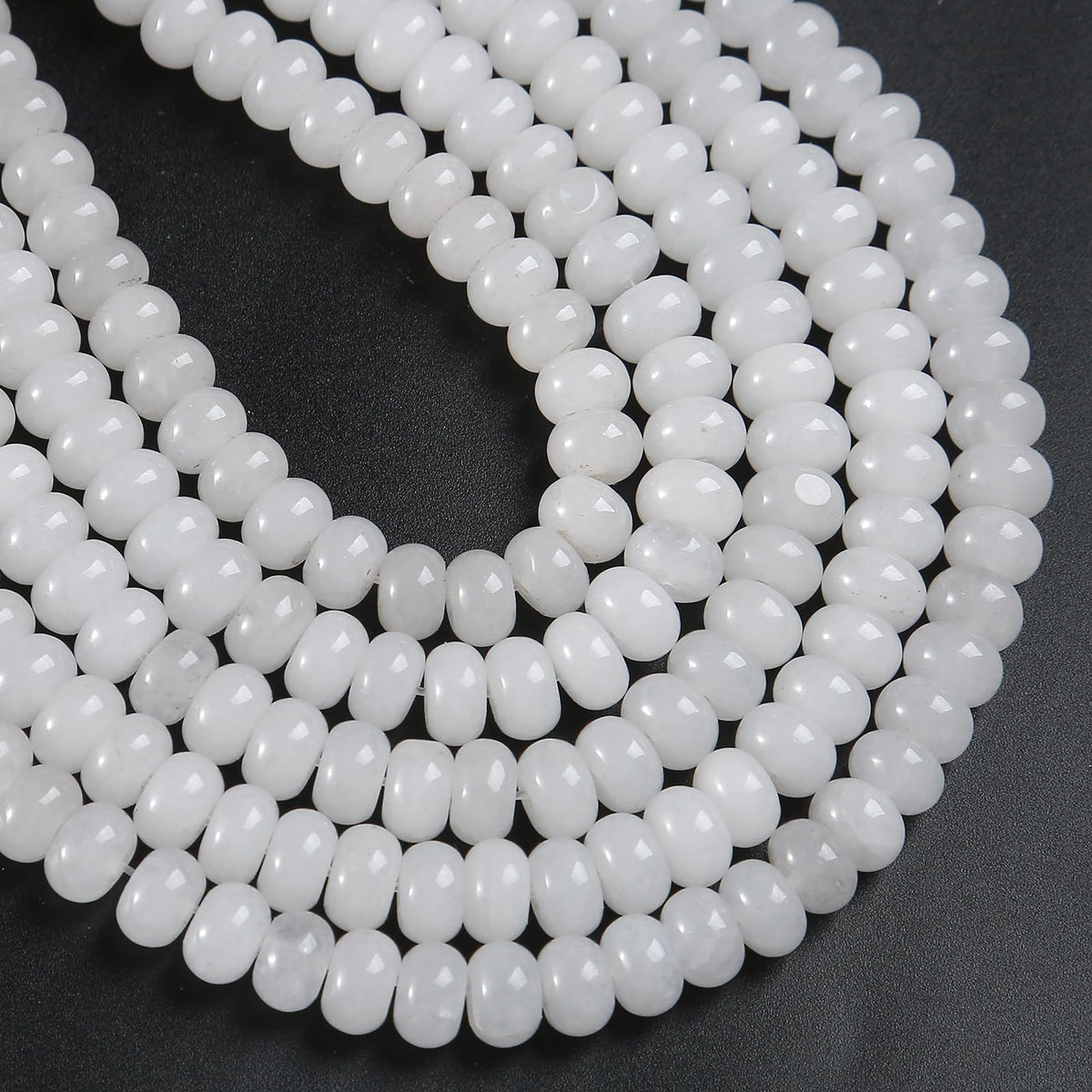 76pcs 5x8mm Natural White Jade Stone Rondelle Spacer Loose Beads Abacus Disk Stone Round Loose Gemstone Beads for Jewelry Making DIY Bracelet Necklace