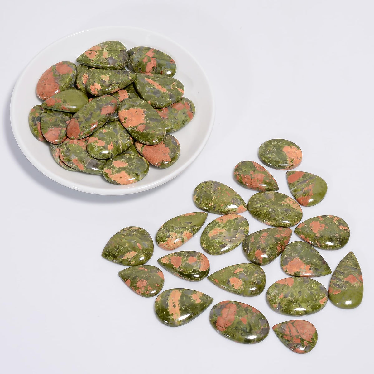 Natural Unakite Gemstone- Healing Crystals for DIY Jewelry Making -Loose Natural Cabochon -Perfect for Crafting Unique Jewelry Designs -Gift for Her, Mother and Wife (5 pcs, 25-35 mm)
