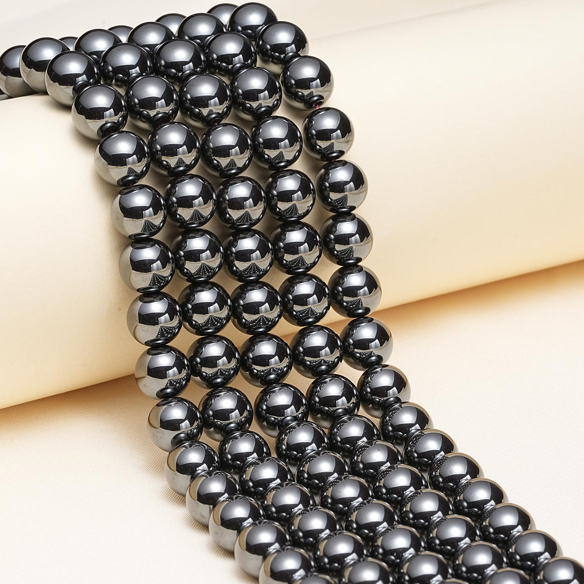 10mm Natural Black Hematite Gemstone Beads Polished Round Smooth Stone Beads for Bracelets Jewelry Making 15inch Loose Beads