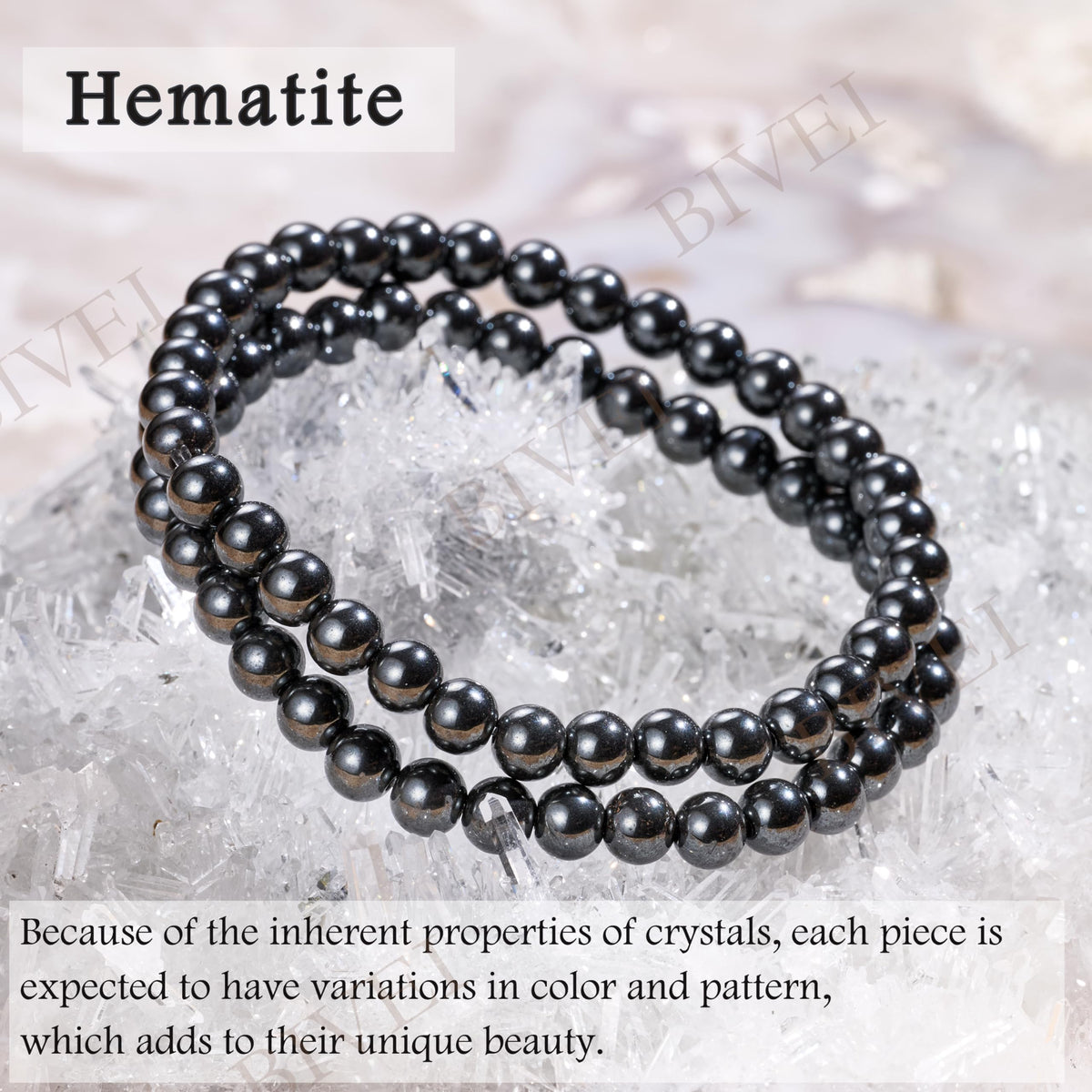 Bivei Hematite - Mental Mastery - 6mm Beaded Bracelets for Women Handmade Semi Precious Natural Stone Stretch Elastic Jewelry for Women Yoga Protection Gifts