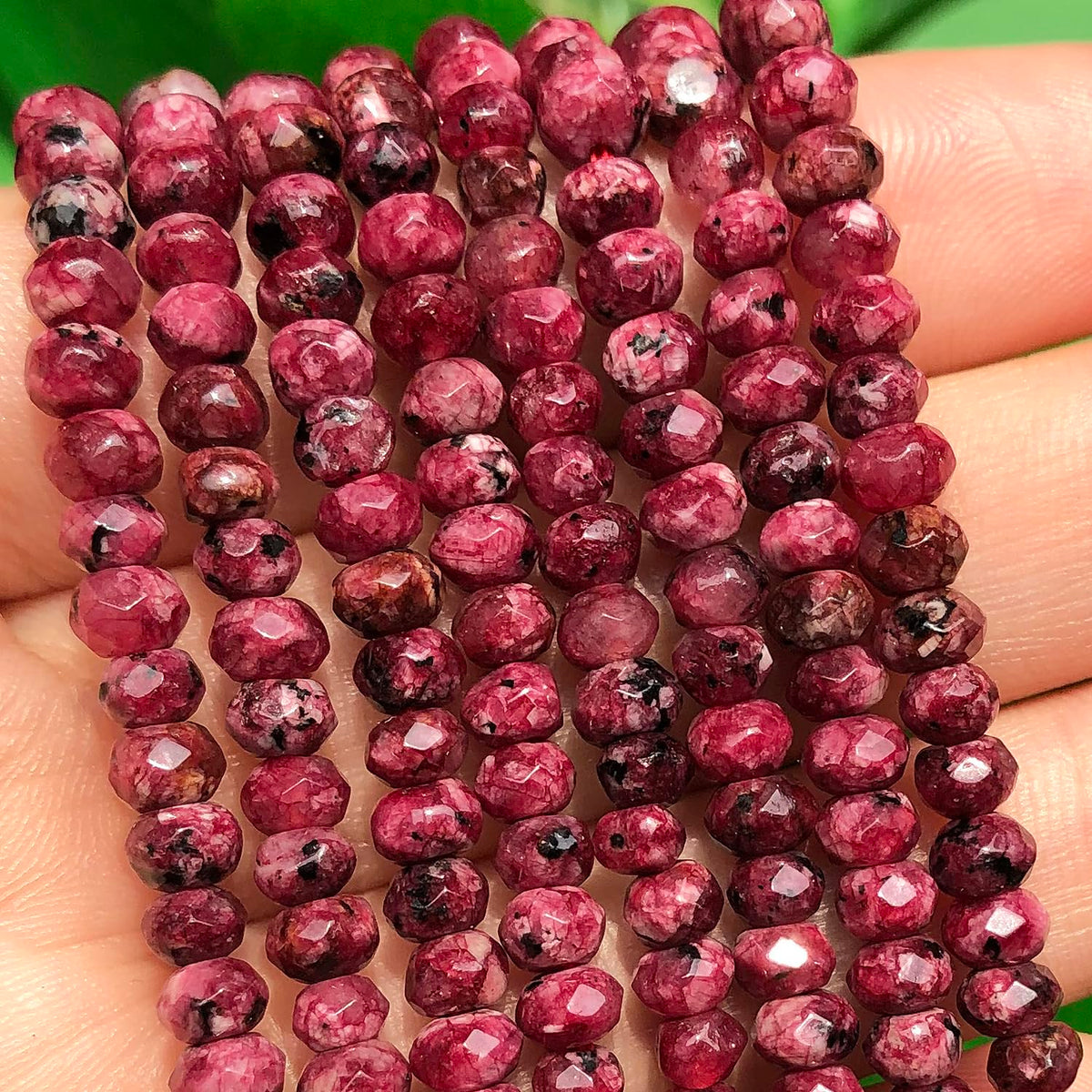 2 String 220PCS 3x5mm Natural Purple-Red Color Speckled Beads for Jewelry Making, Songxi Facted Loose Gemstone Beads for DIY Bracelet Necklace Making Supplies with Energy Healing Chakra Power