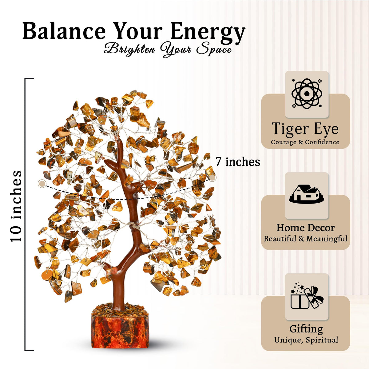 YATSKIA Tiger Eye Crystal Tree - Tree of Life - Tiger Eye Stone - Reiki Gifts - Gemstone Tree - Spiritual Decor - Crystal Decor - Chakra Decor - Metaphysical Gifts - Chakra Stones - Home Office Decor