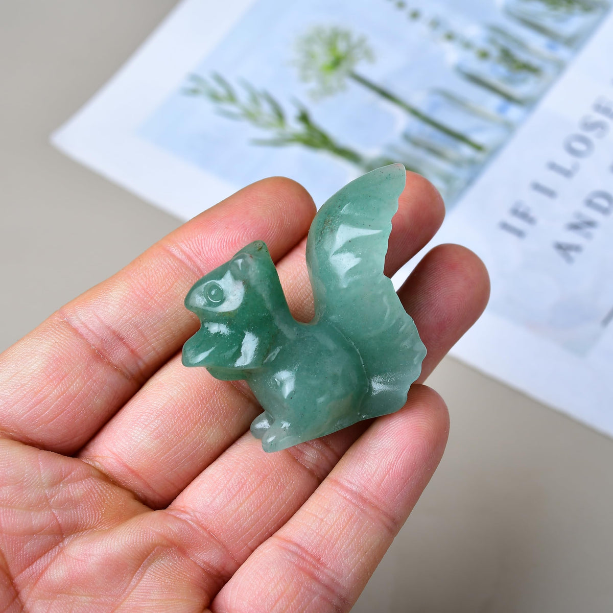 DZJXBZhu Green Aventurine Squirrel Crystal Healing Stone Spiritual Meditation Pocket Figurine Statue Natural Gemston Hand Carved Polished Home Room Office Desk Decoration Gift Collect