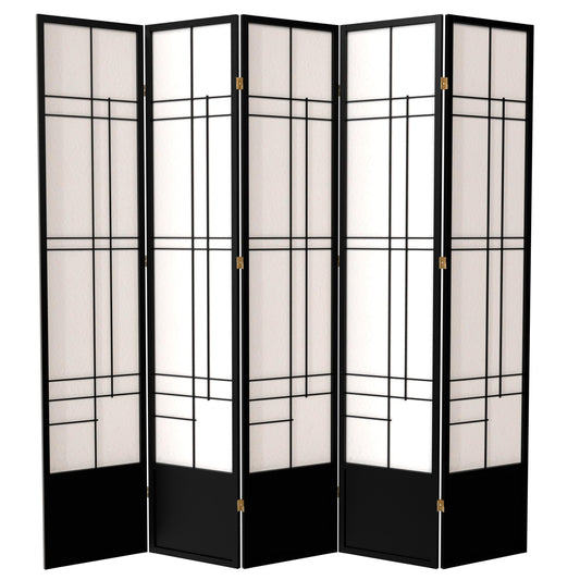 Red Lantern 7 ft. Tall Eudes Shoji Screen - Black - 5 Panels