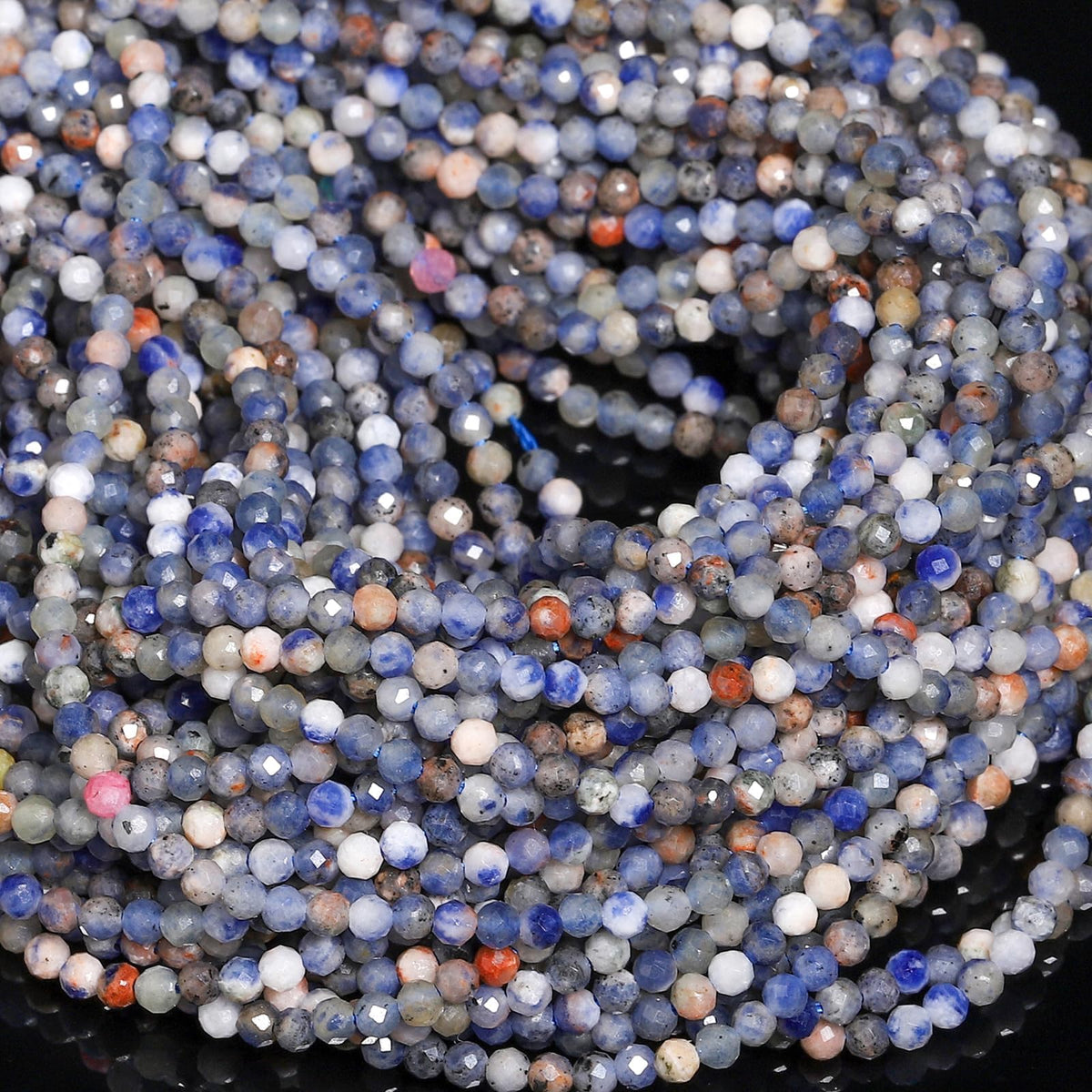 Song Xi 180pcs 2mm Natural New Blue Sodalite Gemstone Beads Faceted Round Loose Stone Beads for Jewelry Making (1 Strand)