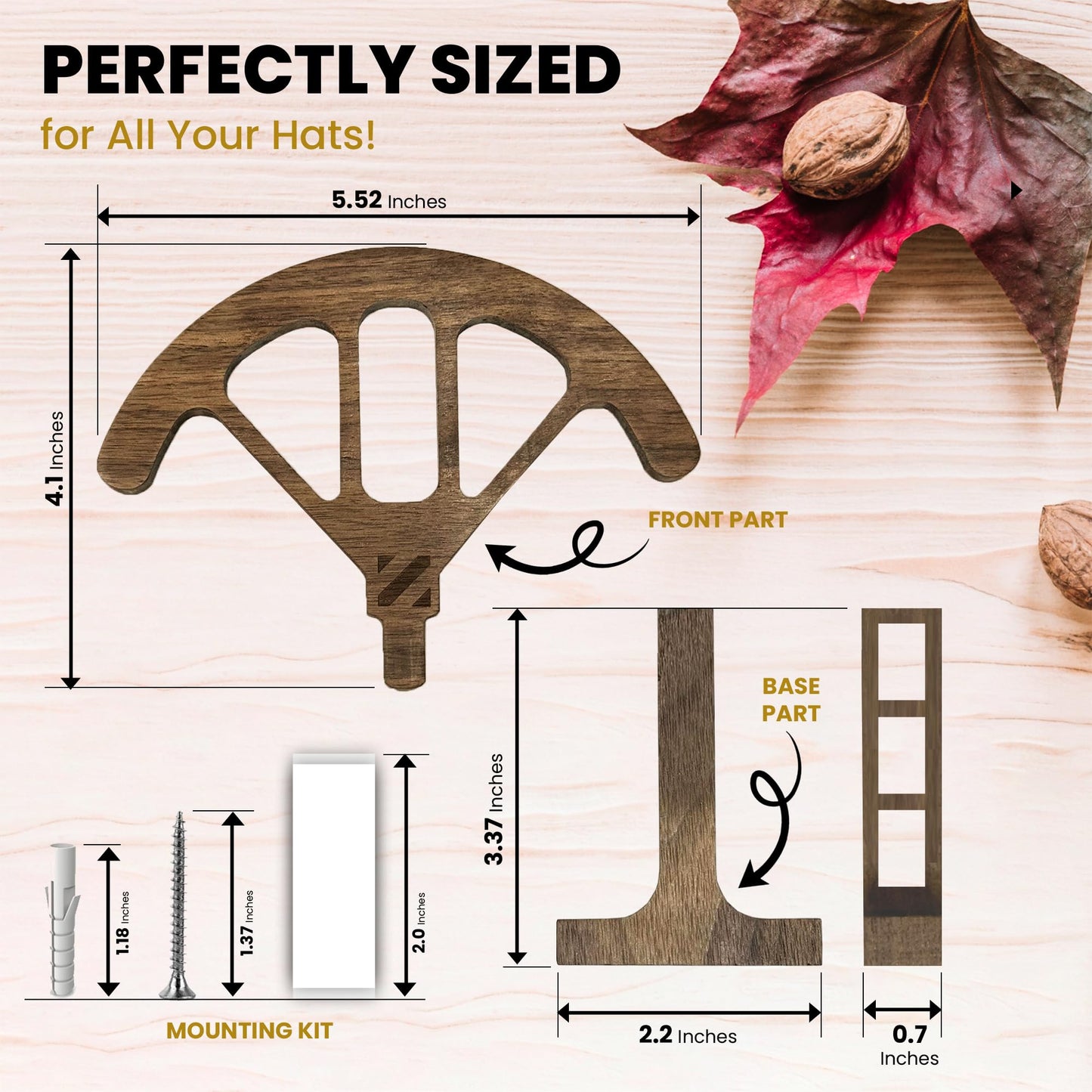 ZUHSAN Cowboy Hat Rack for Wall Walnut Hat Hooks Cowboy Hat Holder Wooden Decor Rustic Hat Hanger for Storage Closet Bedroom Living Room Rust Western and Unique Gifts ASIN (2)