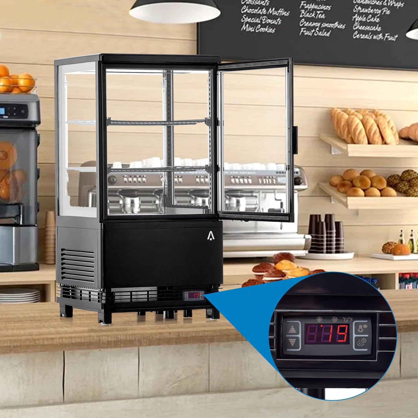 2.0 Cu.Ft. Countertop Refrigerated Display Case, Commercial Pastry Refrigerator with Led and Air-Cooling, Bakery, Cafes and Restaurants, Featuring Rear Sliding Door for Easy Access and Frost-Free