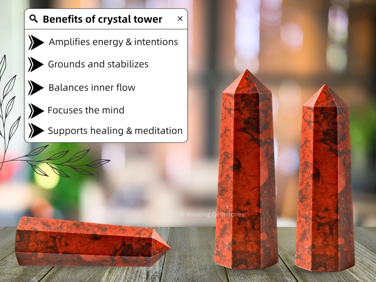 Amazing Gemstone Red Jasper Hematite Crystal Towers - Natural Healing Crystal Point Obelisk for Reiki Healing and Crystal Grid (3" to 4" INCH)