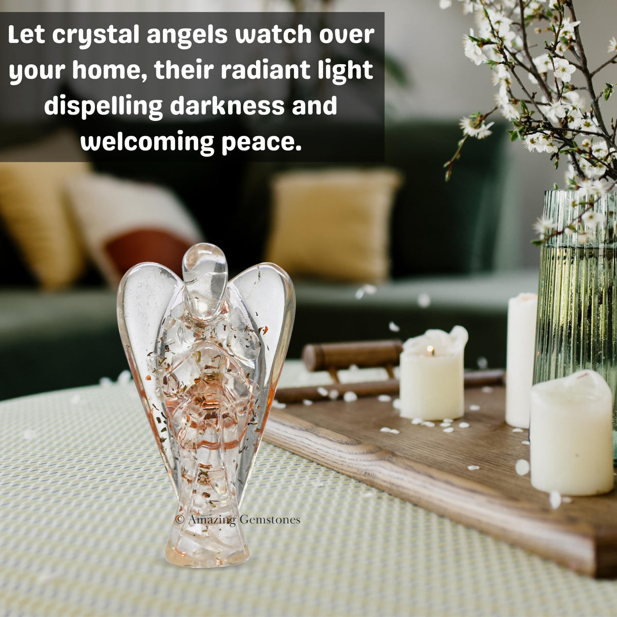 Amazing Gemstone Clear Quartz Guardian Angel Figurine Pocket Crystal Angel for Protection - Orgone Guardian Angel with Orgonite Layer and Natural Crystal for Healing Gift (2 Inch, Organite)