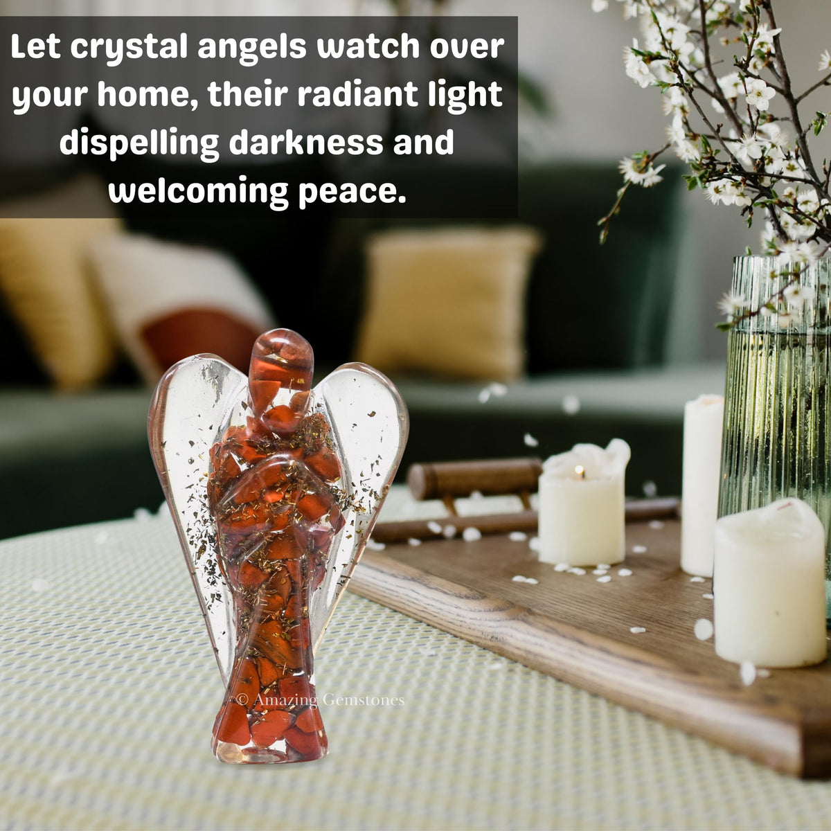 Amazing Gemstone Red Jasper Guardian Angel Figurine Pocket Crystal Angel for Protection - Orgone Guardian Angel with Orgonite Layer and Natural Crystal for Healing Gift (2 Inch, Organite)