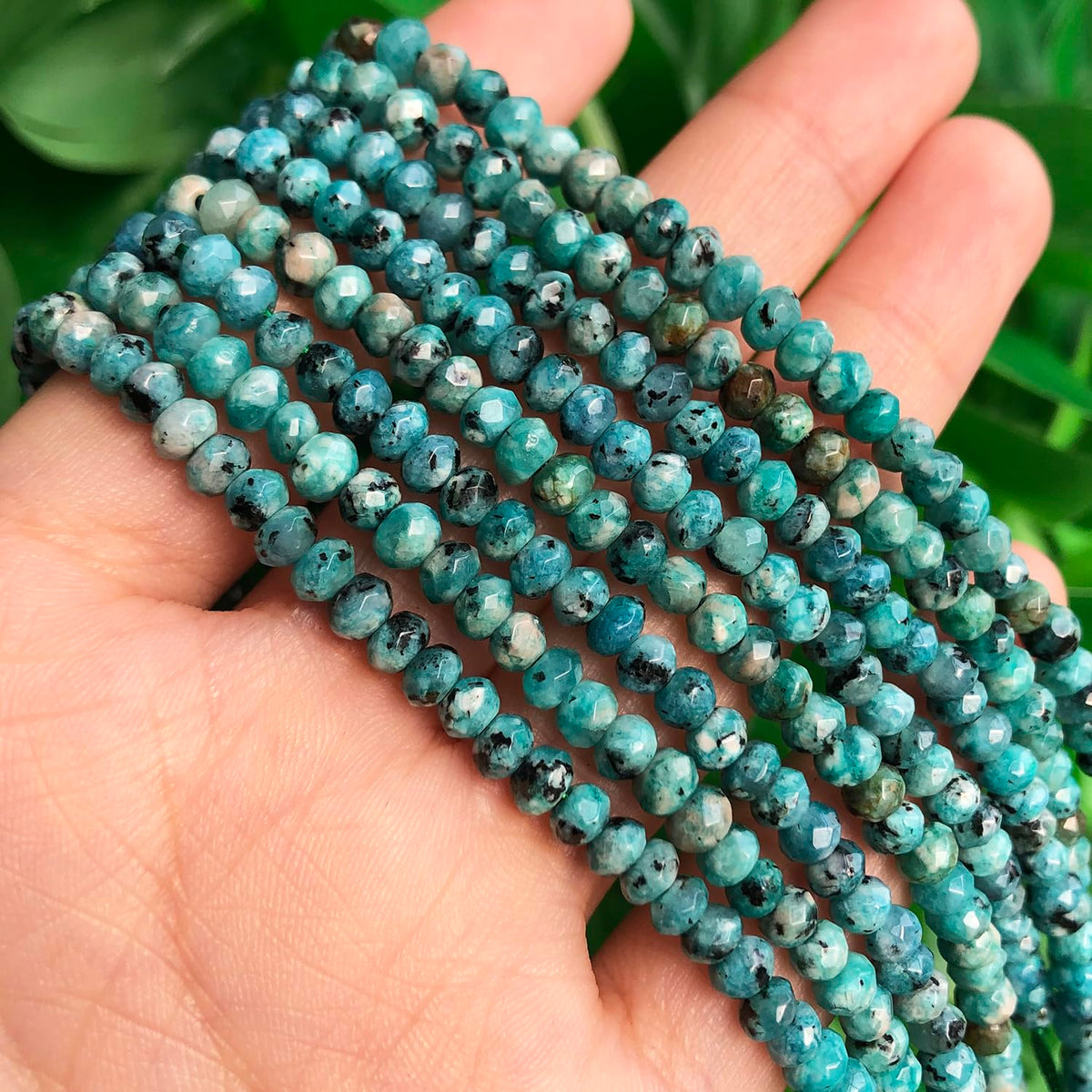 2 String 220PCS 3x5mm Natural Lake-Blue Color Speckled Beads for Jewelry Making, Songxi Facted Loose Gemstone Beads for DIY Bracelet Necklace Making Supplies with Energy Healing Chakra Power