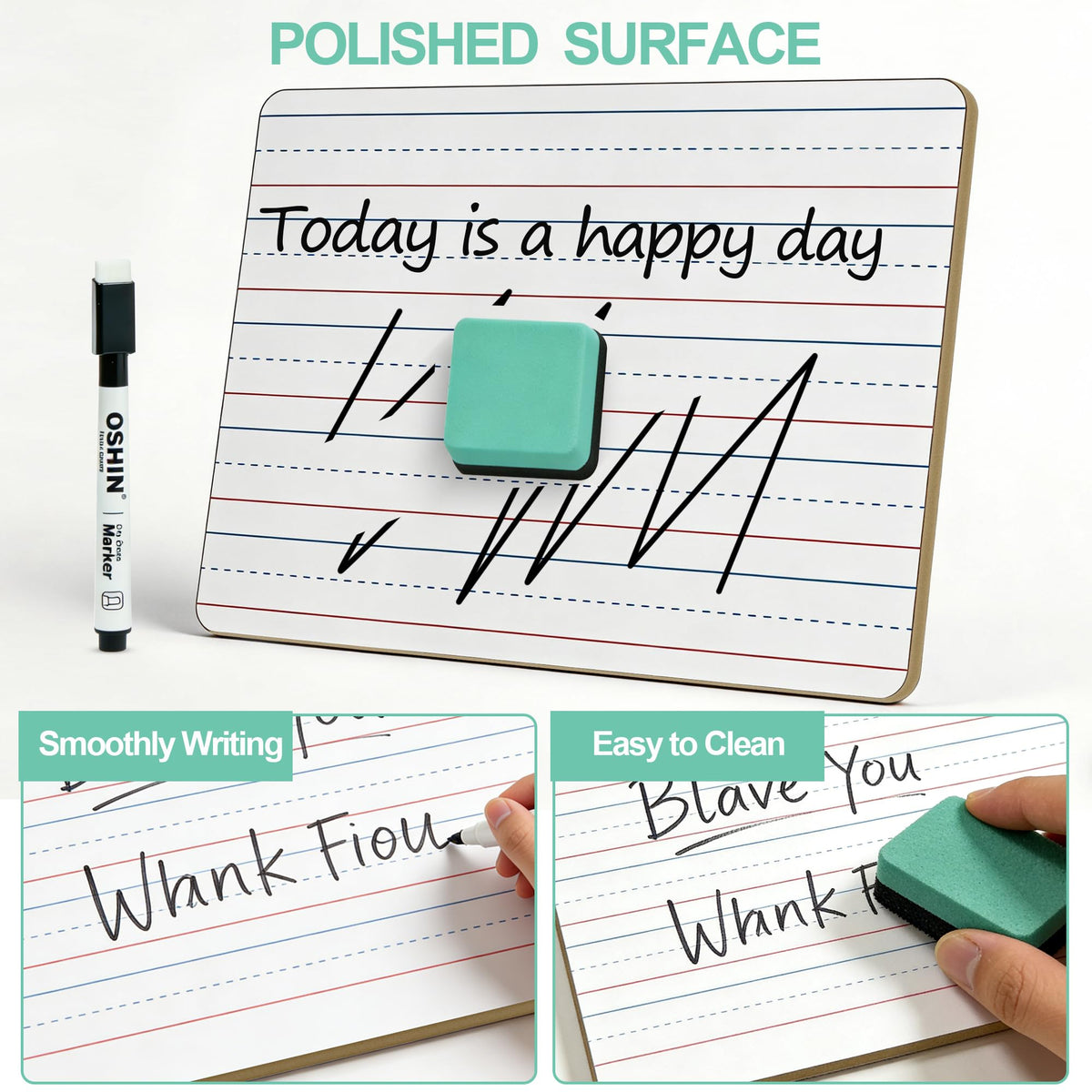 24 Pack Small White Boards, 9"x12" Double Sided Personal Dry Erase Boards Portable Handheld Whiteboards with Lines for Kids, Students, Teacher School, Include 24 Markers, 24 Erasers