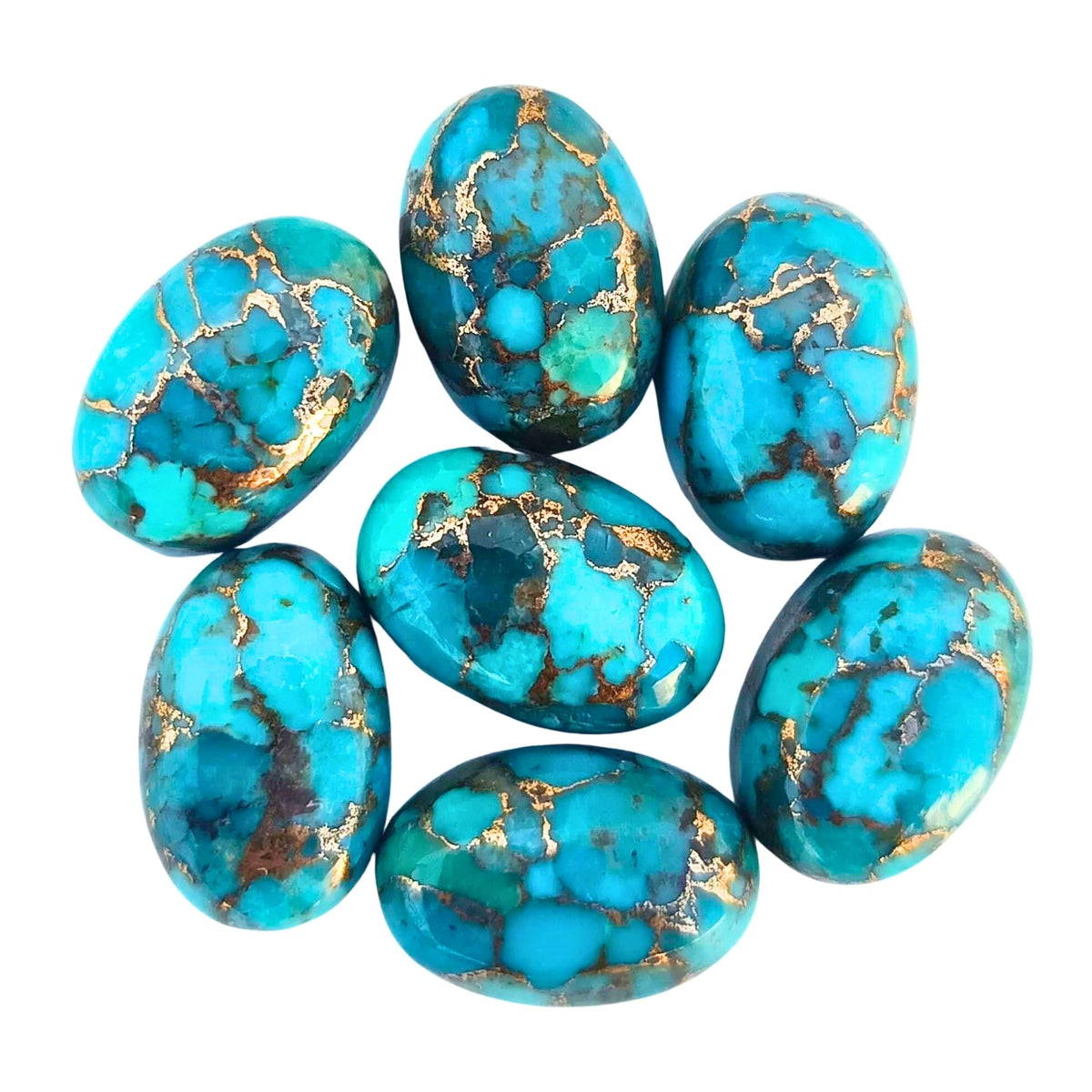 Blue Copper Turquoise Oval Cabochon Lot – Mohave Turquoise Flat Back Gemstone for Jewelry Making – Loose Stones in 5x7mm to 15x20mm – Smooth Polished Cab - 5 Piece Set (10x14mm)