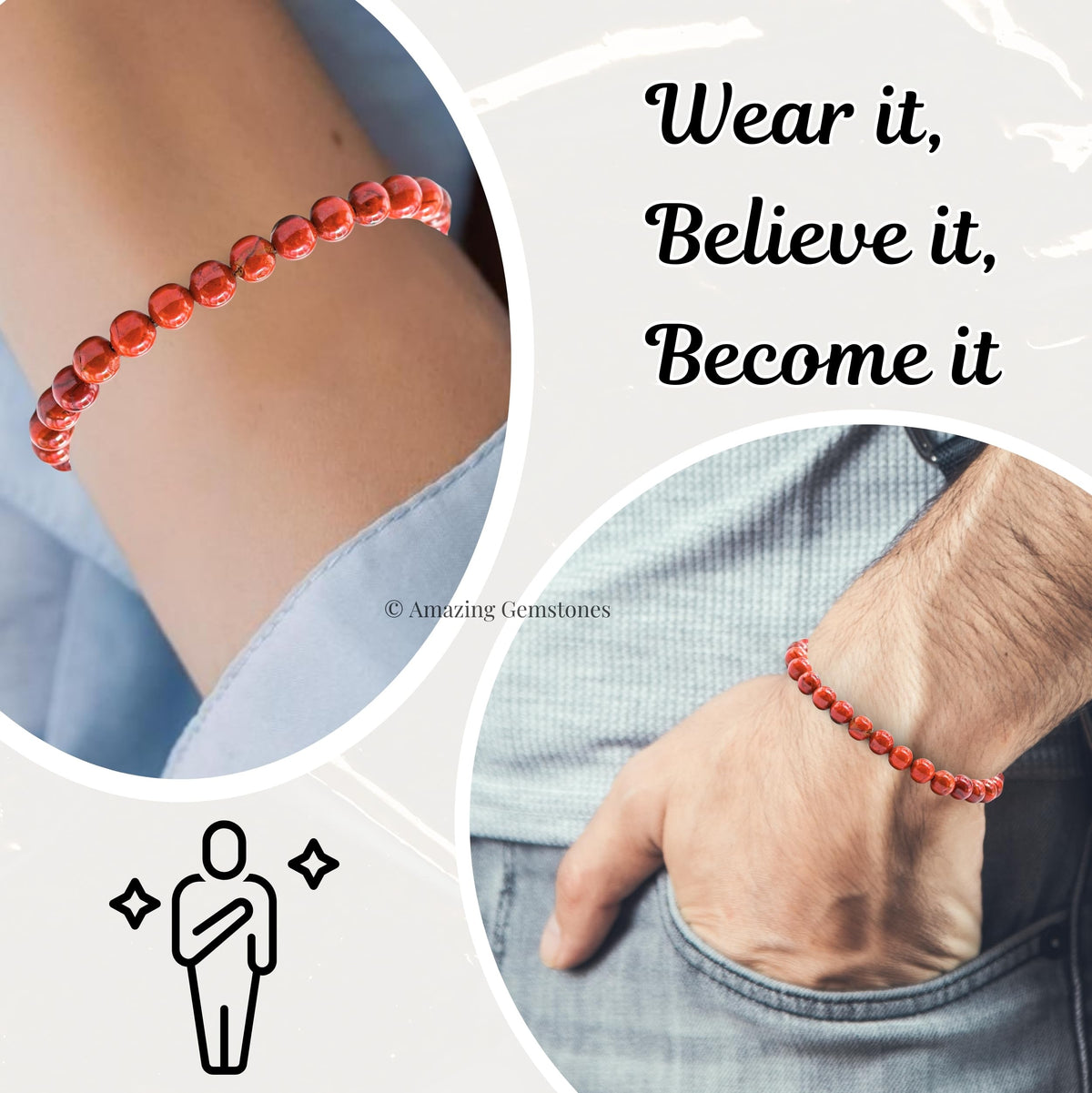 Red Jasper Bracelet for Women Men's Gifts - Protection Healing Crystal Bracelet - 6mm Gemstone Beaded Adjustable Bracelet Pulseras Para Hombres Mujer Stocking Stuffers