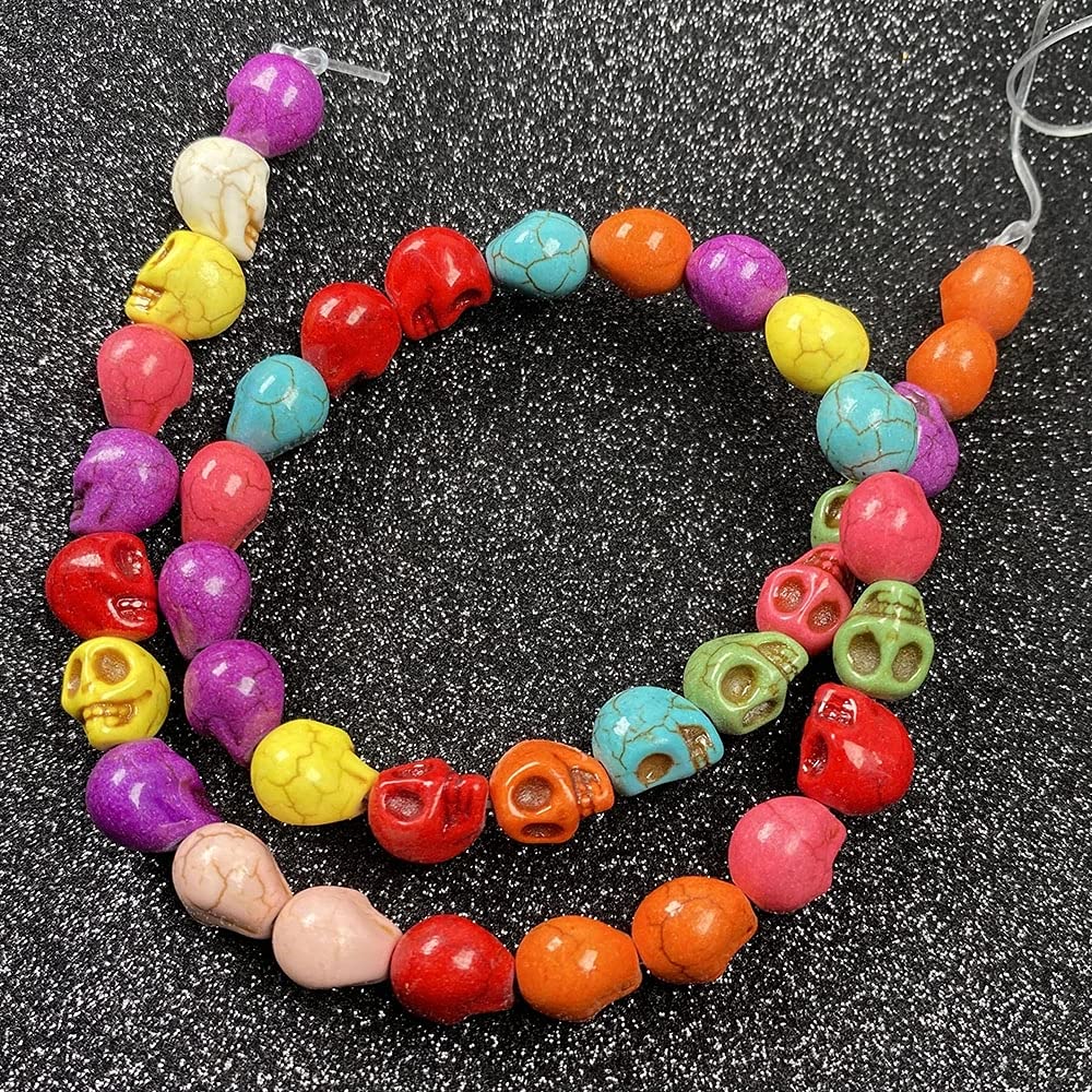 Beads Skull Shape Howlite Turquoises Strand Natural Stone Jewelry Bohemian Style Boho Tassels Findings Necklace Earrings Dangle Component Bracelet Accessories DIY (10x12mm, Mix Skull)