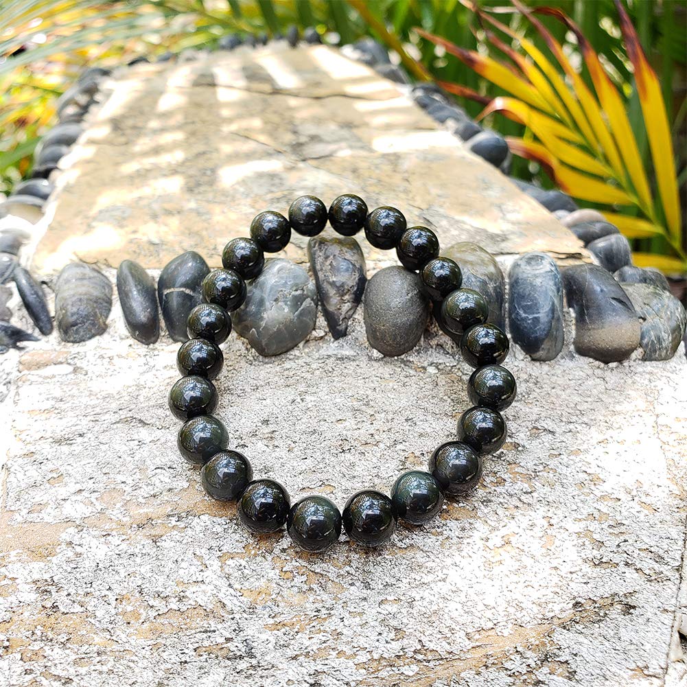 chengmu 8mm Rainbow Eye Obsidian Stretch Bracelet Round Stone Beads Semi Gemstone for Crystal Elastic Bracelet 7.5"