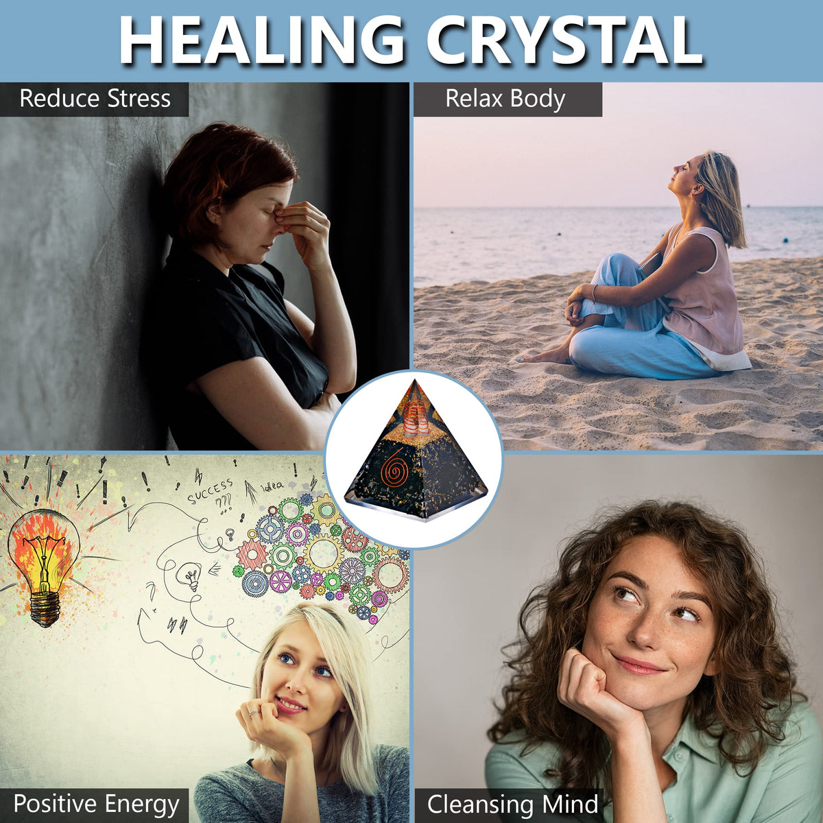 Anaya Agate Orgone Pyramid – Black Tourmaline Crystal Pyramid with Flower of Life Symbol – Unique Feng Shui Meditation Crystals – Perfect Yoga, Grounding, Magnetic Therapy – Healing and Protection