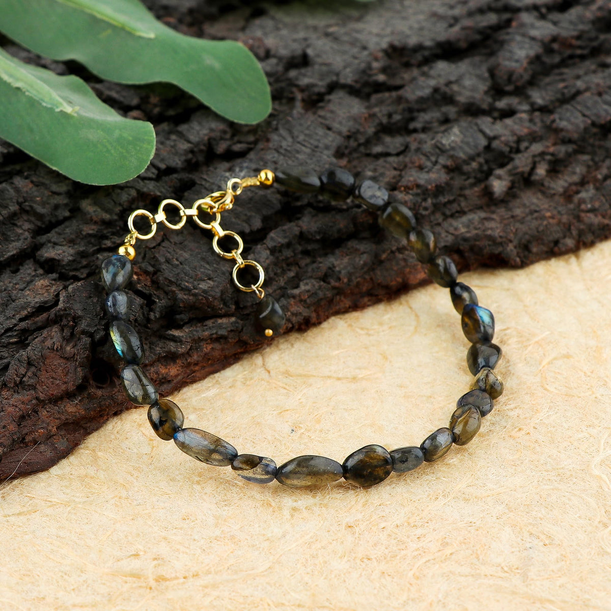 Gemimpression Handmade Bracelet – Natural Labradorite Tumble Beads – Intuition & Energy Healing – 14K Gold Plated Adjustable Chain – Dainty 8 Inch – Perfect Gift for Her