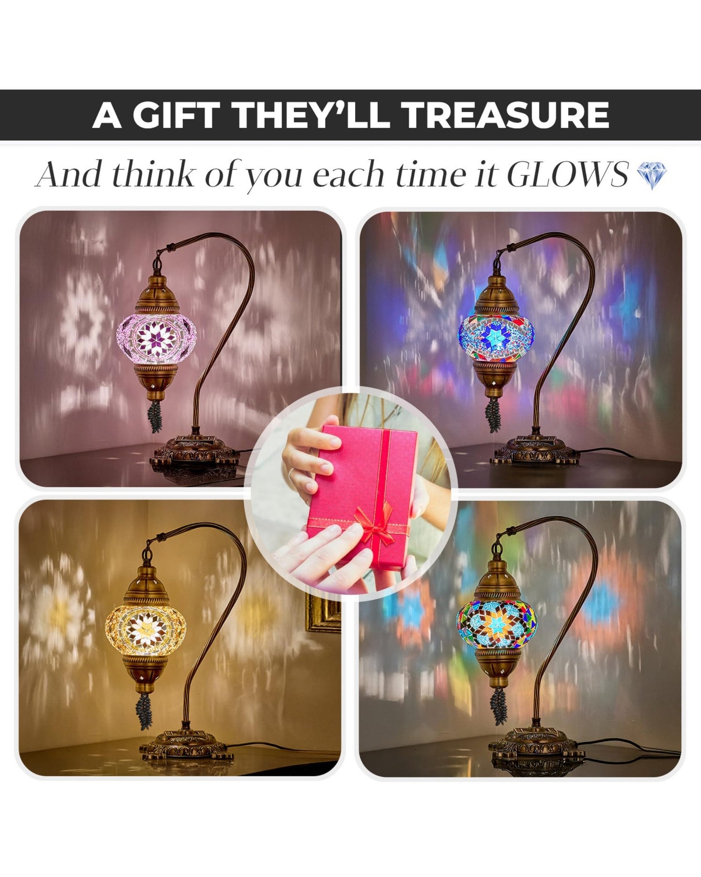 DEMMEX Turkish Table Lamp Moroccan Bedside Light Handmade Tiffany Mosaic Glass Boho Artisan Accent Lighting for Bedroom Living Room, Antique Brass Finish – 15" H, Multicolor