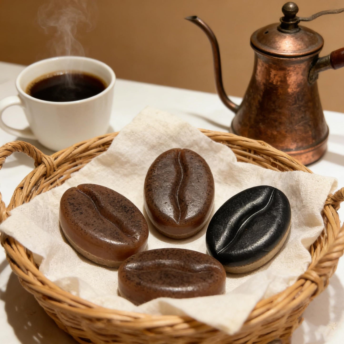 DIY Coffee Soap Making Kit for Beginners, Complete Handmade Craft Set with Coffeebean Molds, Soap Base, Foaming Agent, Sweet Almond Oil, Coffee Fragrance, Gift Ready