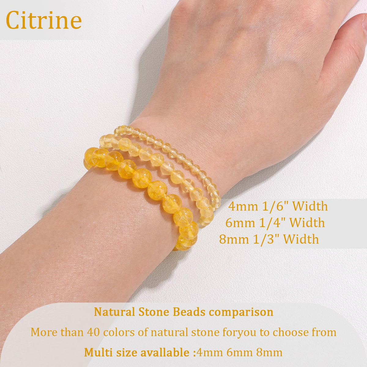 Vinswet Healing Crystal Bracelets for Women Men 4mm Citrine Natural Stone Beaded Stretch Bracelet Handmade Gemstone Reiki Spiritual Jewelry Gifts
