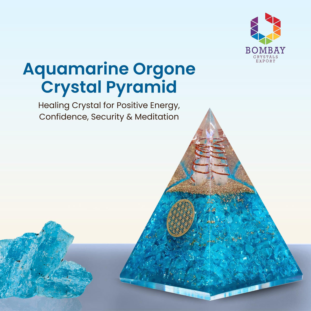 Orgone Aquamarine Pyramid – Handcrafted Healing Crystal for Positivity, Courage, Meditation, Yoga, Reiki & Chakra Balancing