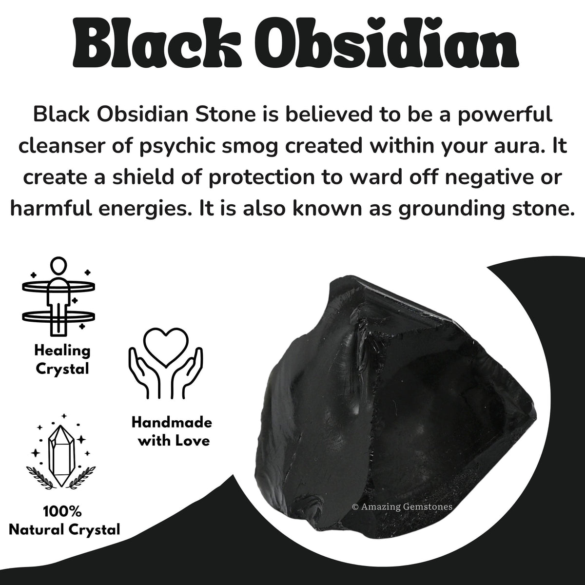 Amazing Gemstone Black Obsidian Raw Crystals and Healing Stones, Natural Rocks for Tumbling and DIY Raw Stones and Crystals (1 Piece)