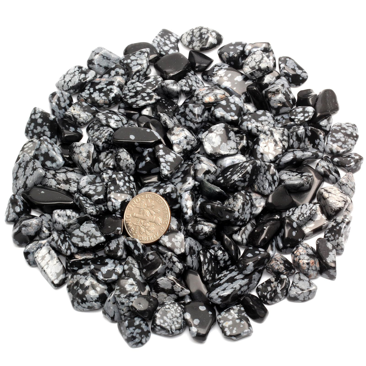 ZenQ 1 lb Snowflake Obsidian Tumbled Stone Chips Crushed Natural Crystal Quartz Pieces
