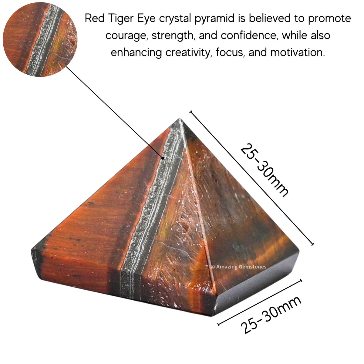 Amazing Gemstone Red Tiger Eye Pyramid Crystal Healing Stones - 1" Great Pyramid Figurine of Natural Stone Pyramid for Meditation, Reiki, Chakra Balancing and Crystal Pyramids Grid