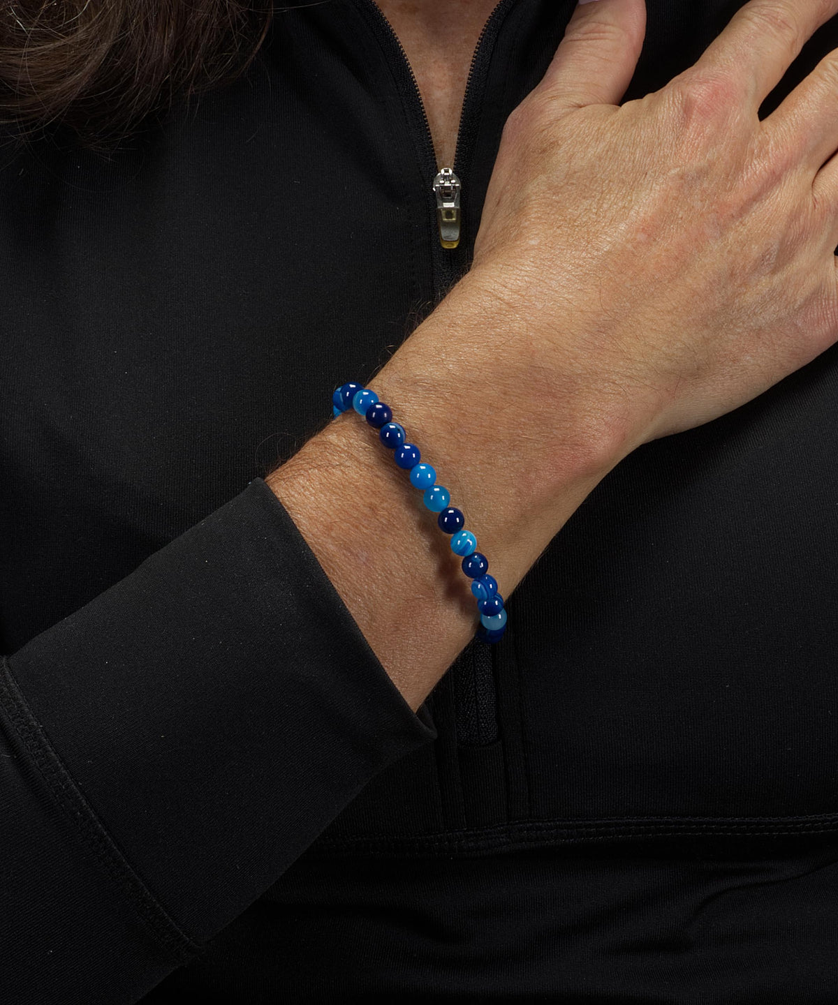 Cherry Tree Collection - Small, Medium, Large Sizes - Gemstone Beaded Bracelets For Women and Men - 6mm Round Beads (Lace Agate Blue - Medium)