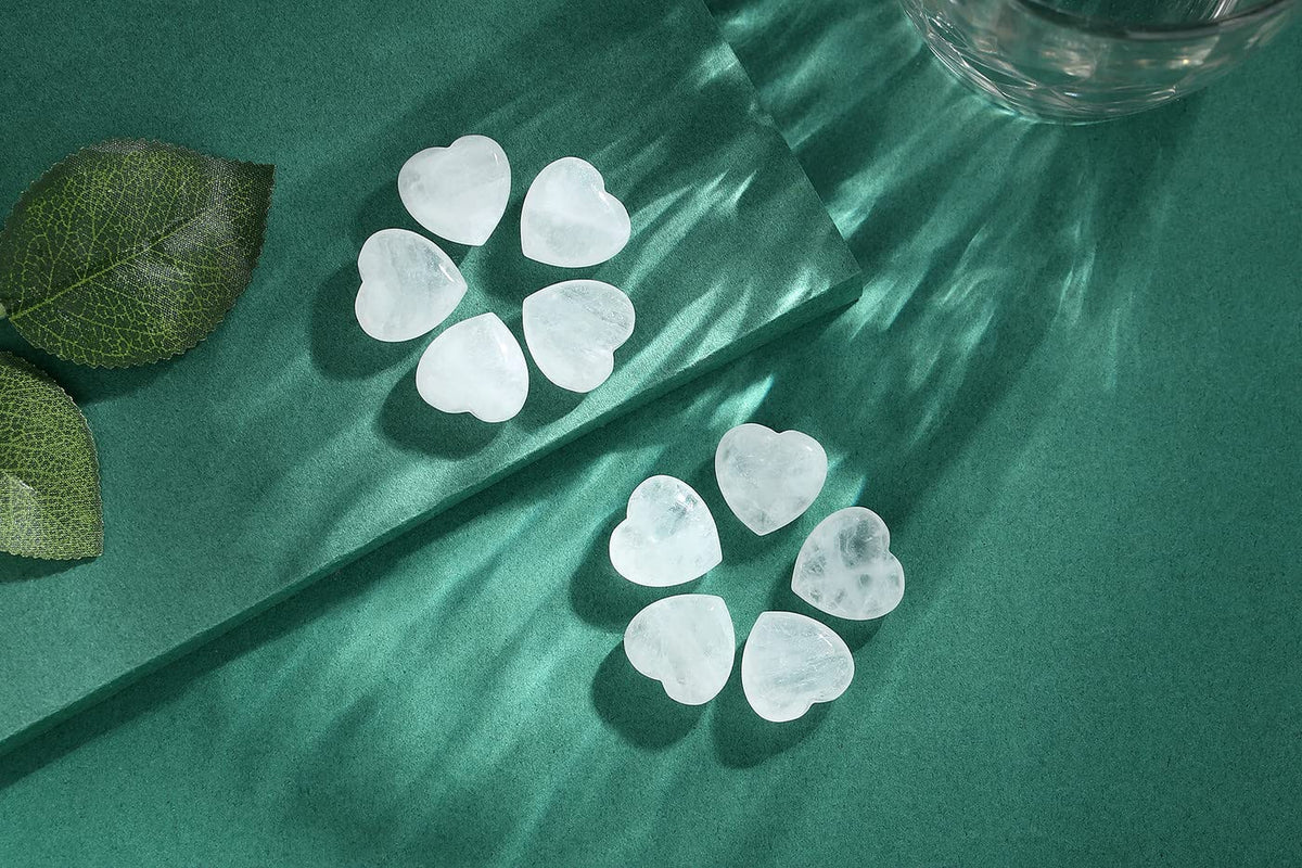 10 PCS Heart Clear Crystal Thicken Love Hearts Shaped Healing Crystals Natural Stones Palm Real Gemstones Set Reiki Energy Balancing Carved Palm Worry Stone Meditation Bulk Love Gift