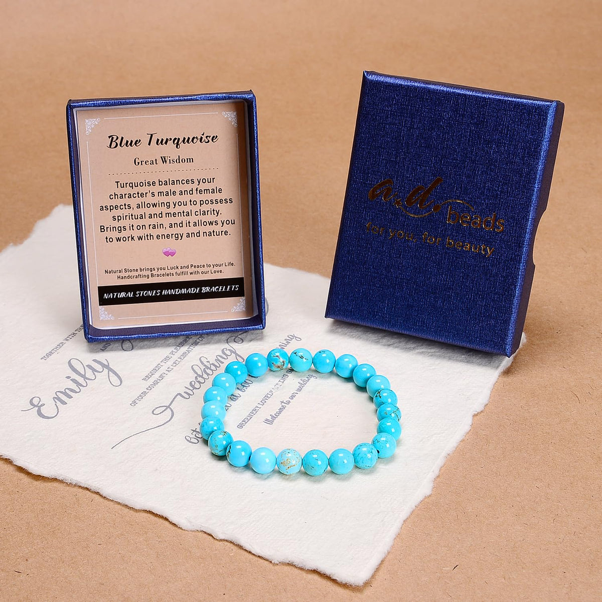 AD Beads Handmade Gemstone Stretch Elastic Bracelet Crystal Healing Reiki Nature's Beauty and Spiritual Essence Unisex (4mm, Blue Turquoise (Great Wisdom))