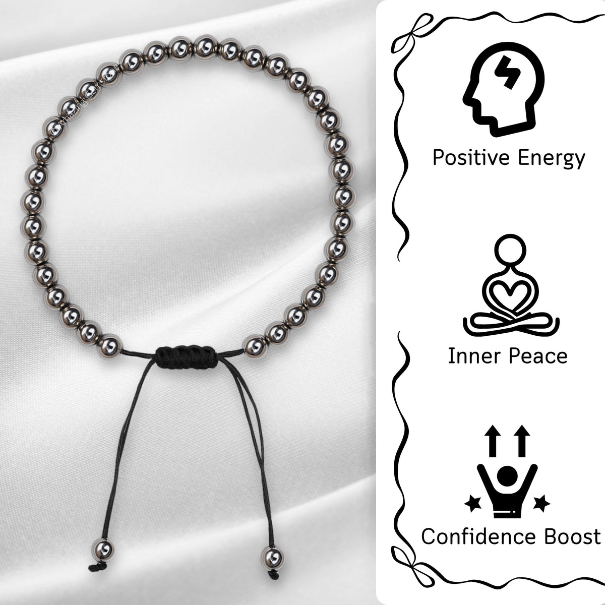 Amazing Gemstone Silver Hematite Anklet Ankle Bracelets for Women - Waterproof Beaded Healing Crystal Anklets, Plus Size Chakra Gemstone Bead Anklet (Stretchy Adjustable - Plain)