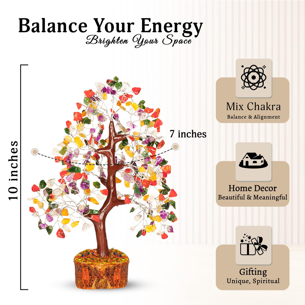 YATSKIA Mix Chakra Tree - Gemstone Tree of Life - Crystal Gifts for Women - Gemstones and Crystals - Crystal Trees for Positive Energy - Meditation Gifts