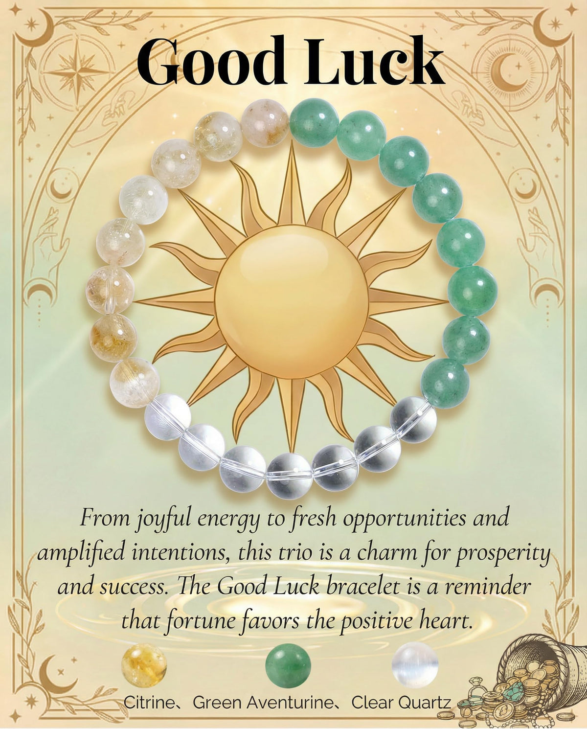 Bivei Good Luck Bracelet, Strength Crystal Healing Bracelet 8MM with Citrine & Green Aventurine & Clear Quartz - Spiritual Stretch Beaded Jewelry for Women Men Gift