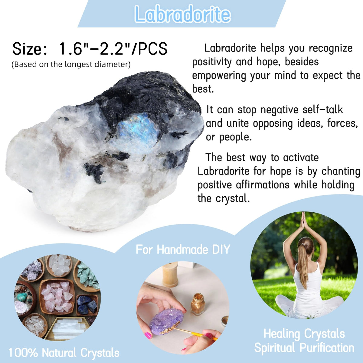 YATOJUZI Rainbow Moonstone 1.8-2.2" Natural Raw Stones and Healing Crystals Large Labradorite Stone Rough Crystal Rocks for Tumbling Cabbing Polishing Fountain Rocks Decoration 1PCS