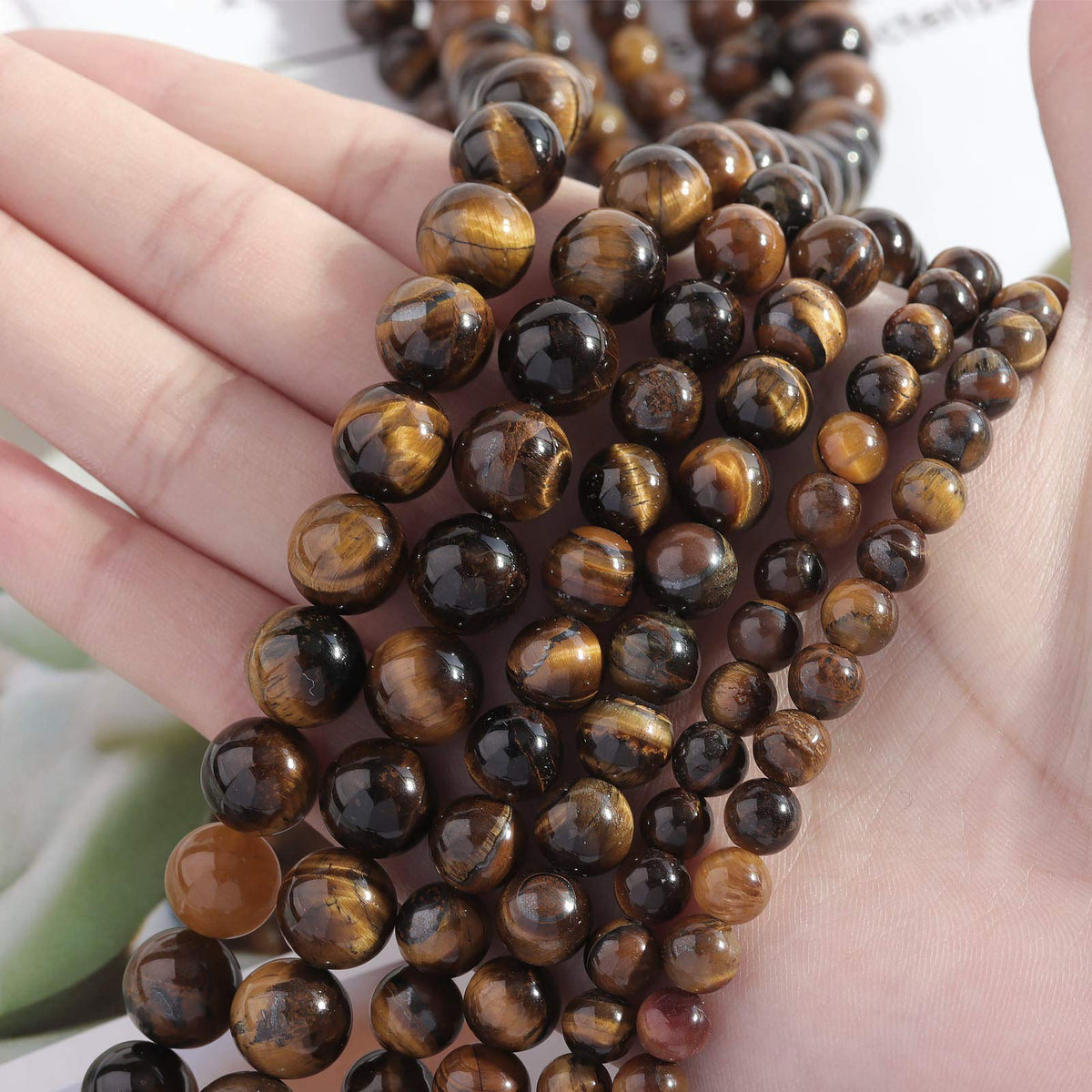 Filluck Natural Stone Beads 8mm Yellow Tiger Eye Polished Round Smooth Agates Gemstone Beads for Jewelry Making 15 Inch(Yellow Tiger Eye,8mm)