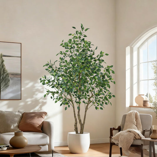 Artificial Ficus Tree 6.5ft - Tall Fake Indoor Tree with Dense Leaves and Realistic Trunks, 78" Faux Tropical Plant Artificial Floor Potted Trees for Home Living Room Office Porch Outdoor Decor