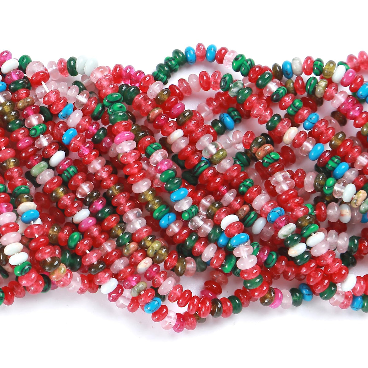 150PCS 2x4mm Natural Mixed Color Red Jades Stone Rondelle Beads Abacus Disk Stone Beads Round Loose Spacer Gemstone for DIY Bracelet Necklace Jewelry Making