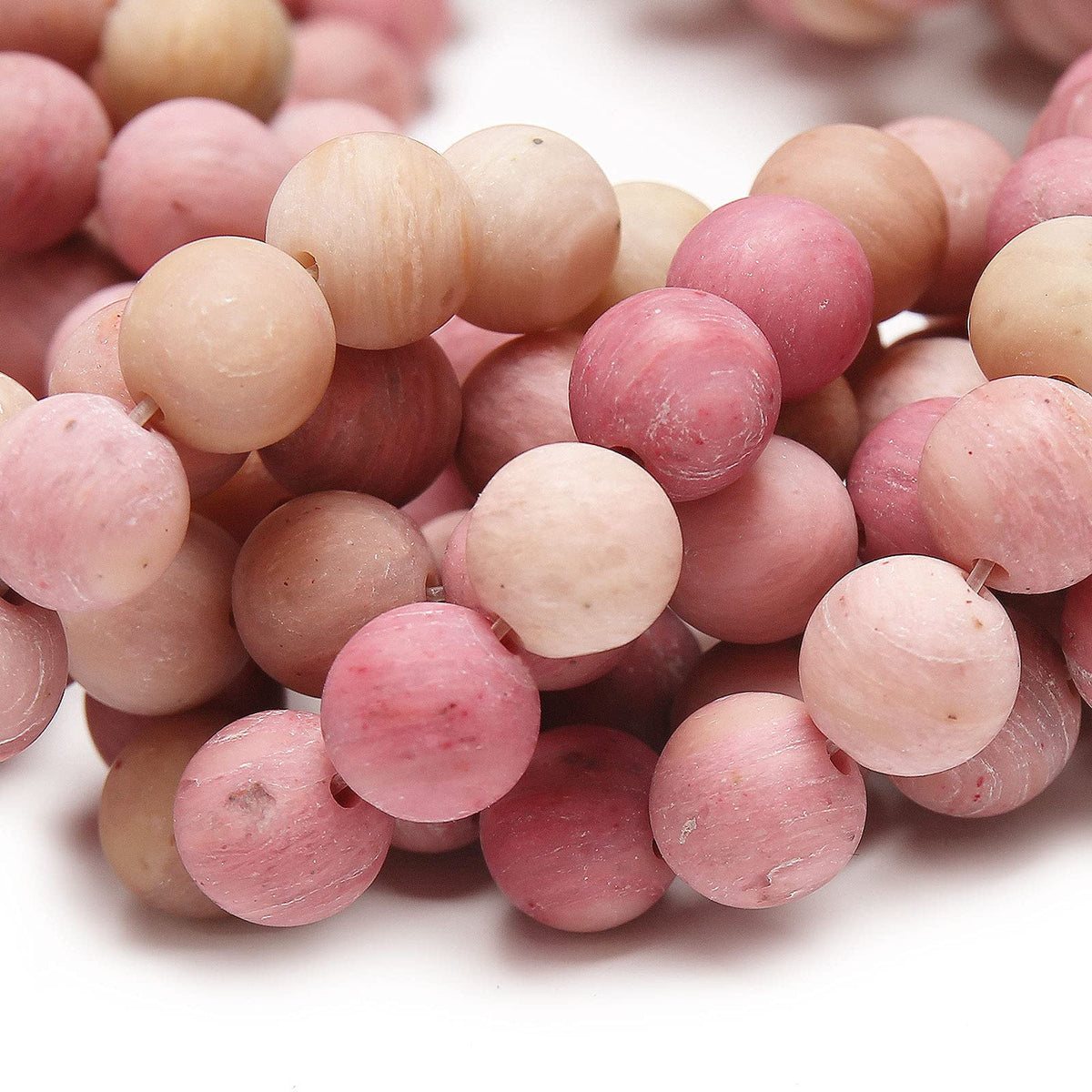 Natural Matte Rhodochrosite Beads, 8MM Round Frosted Unpolished Loose Gemstone Beads for Bracelet Necklace Jewelry Making, Energy Stone Healing Power with Stretch Beading Cord