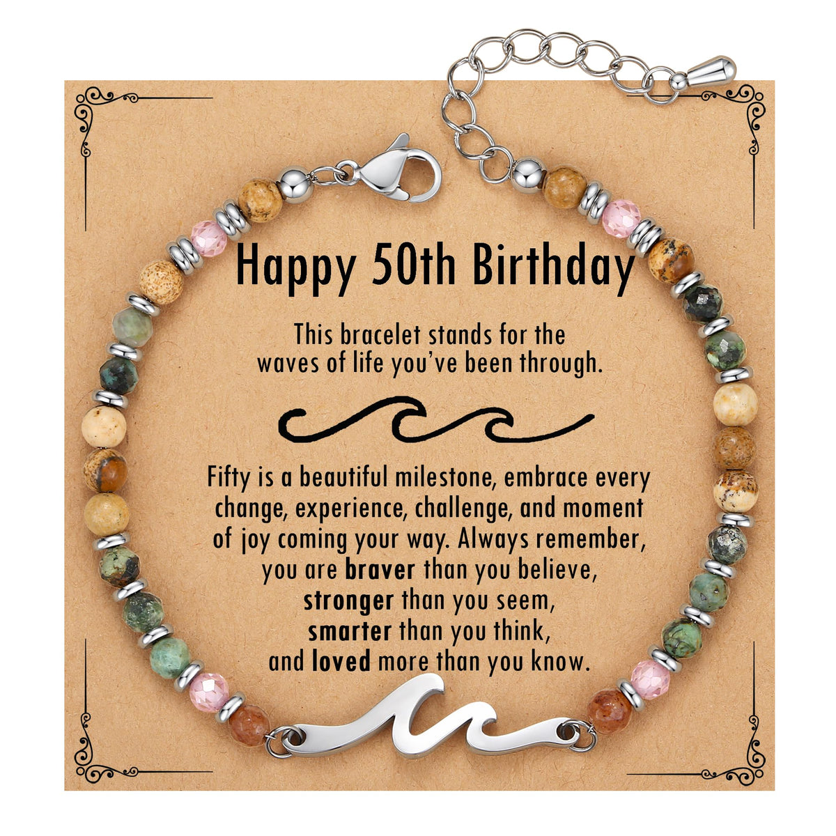 TONY & SANDY 50th Birthday Gift for Her, Wave Bracelet for Women Jewelry, 50th Birthday Decorations for Woman, Unique 50 Year Old Bday Gifts for Woman, Best Friend, Daughter, Wife, Sister