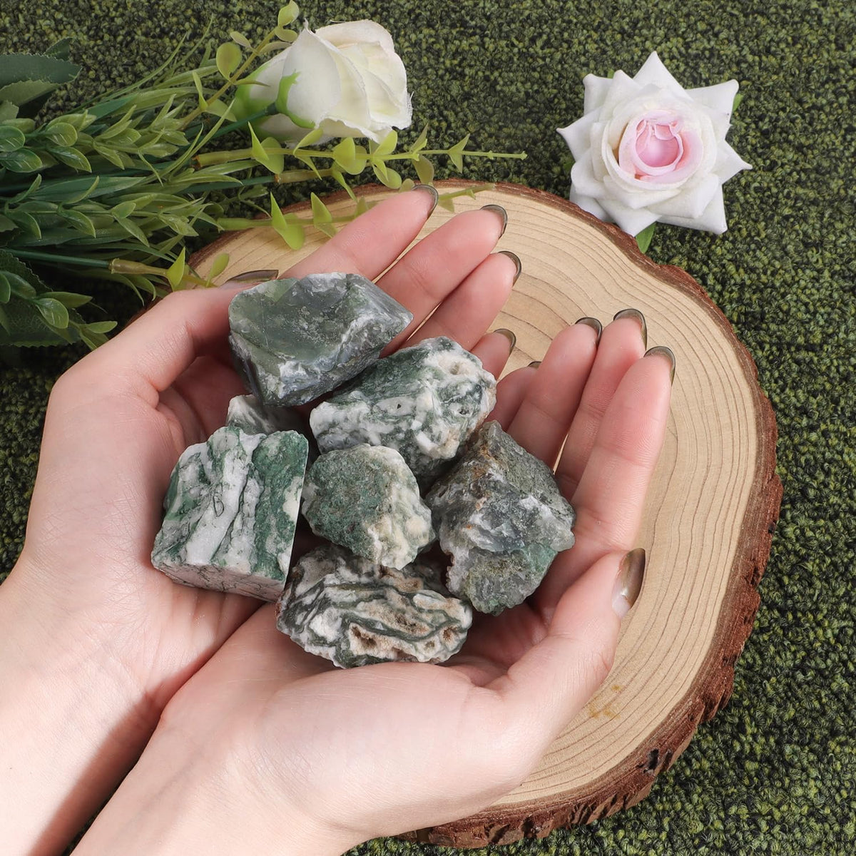 1Lb Moss Agate Rocks Raw Crystals and Healing Stones for Jewelry Making, Healing, Meditation, Sculpture, Lapidary, Polishing, Reiki Crytsal