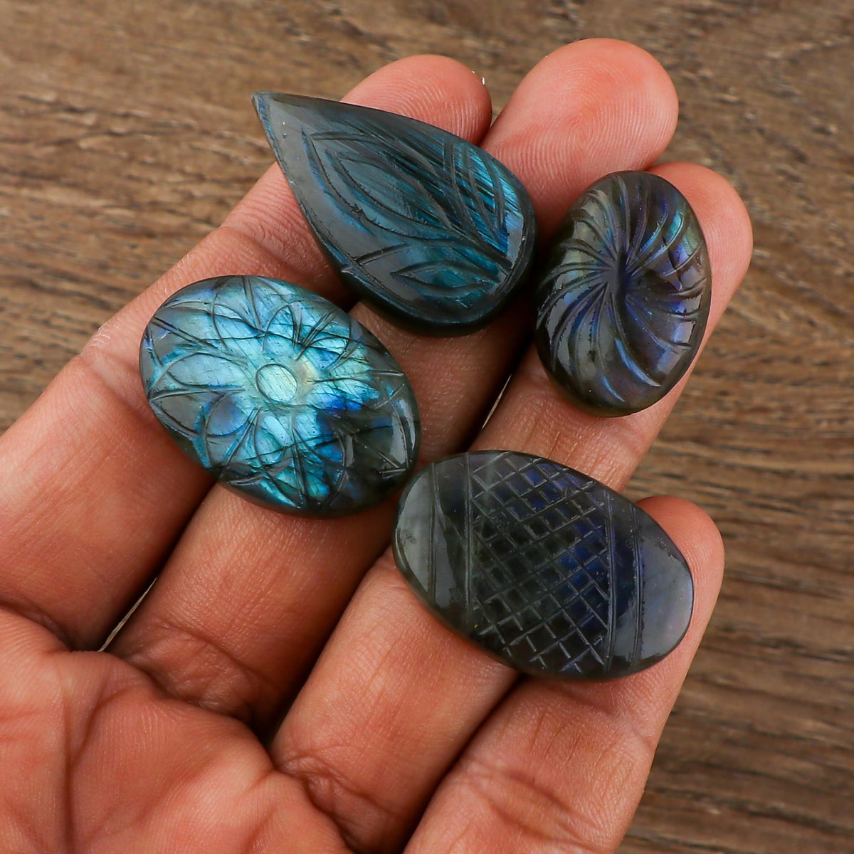TGH Natural Labradorite Gemstones Carving Wholesale Cabochons Lot, Jewelry Making Loose Gemstone, Polished Gems, DIY, Wire Wrapping, Reiki, Wikka, Healing Crystals, Bulk Gemstone Deal, Pack Of 3