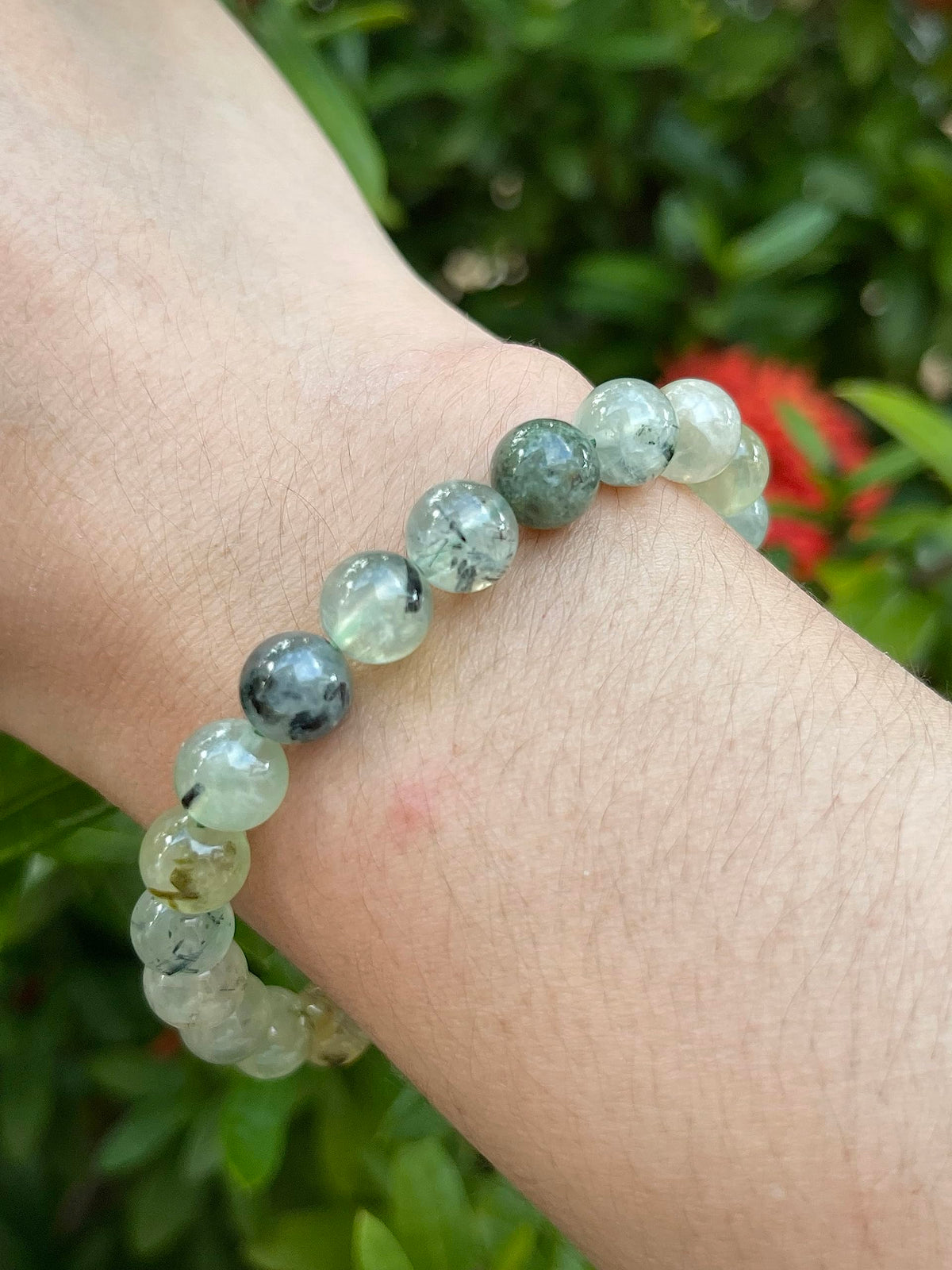 GAF TREASURES Green Prehnite Crystal Bead Bracelet 7-8mm, Genuine Green Prehnite Stretch Gemstone Bracelet, Healing Crystal Bracelet, Gift for Men & Women (1)