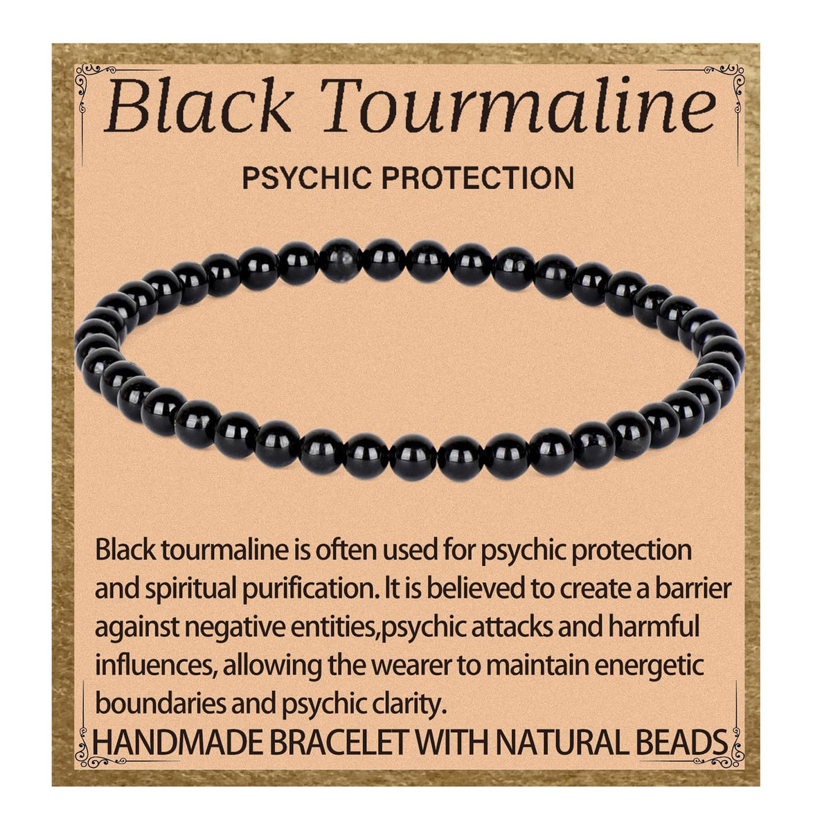 LPBeads Handmade Natural Gemstone Stretch Elastic 4m Black Tourmaline Bracelet Healing Crystal Round Stone Beads Jewelry Gifts for Women Men